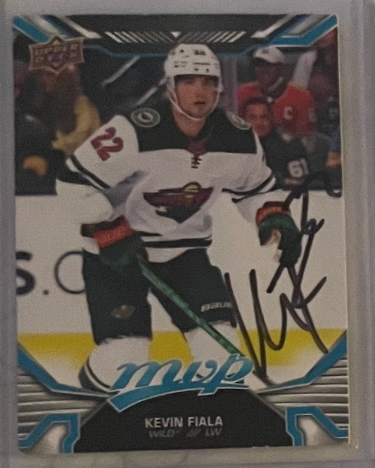 Kevin Fiala autographed 2022-23 MVP hockey card number 184 in Minnesota Wild uniform with bold black signature
