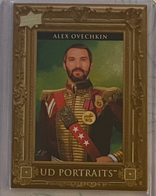 Alex Ovechkin “802 Goals” Upper Deck Portraits art card featuring regal Napoleonic style design with ornate gold frame
