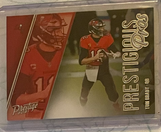 2021 Panini Prestige Tom Brady Prestigious Pros football card in Tampa Bay uniform