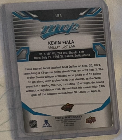 Kevin Fiala Autographed 2022-23 MVP Hockey Card (184) – Minnesota Wild