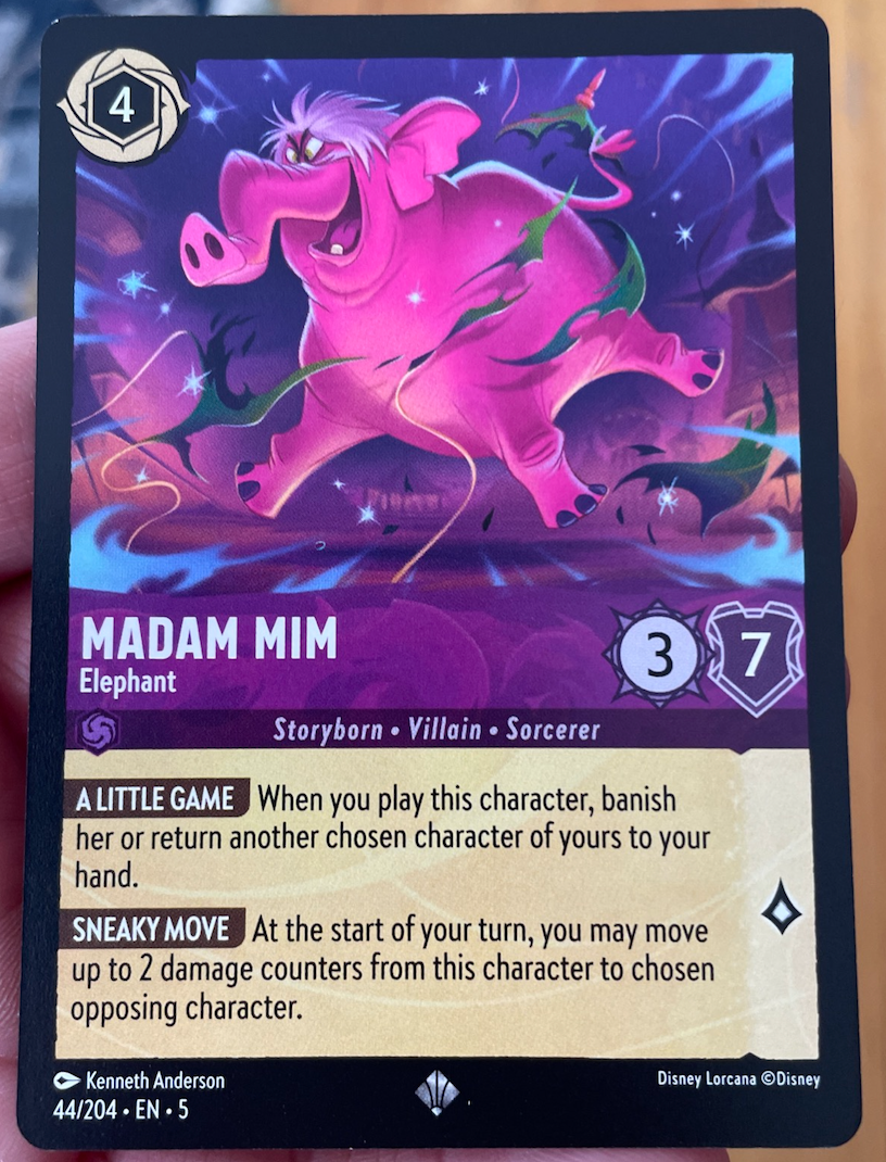 Disney Lorcana Madam Mim Elephant rare card with magical transformation artwork
