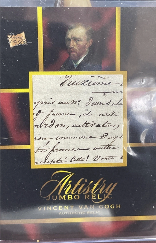 Vincent van Gogh jumbo manuscript relic card with large authentic handwritten letter fragment showing multiple lines of cursive writing