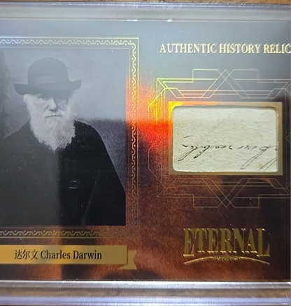 Charles Darwin authentic handwritten manuscript fragment on historical relic card with Victorian cursive writing