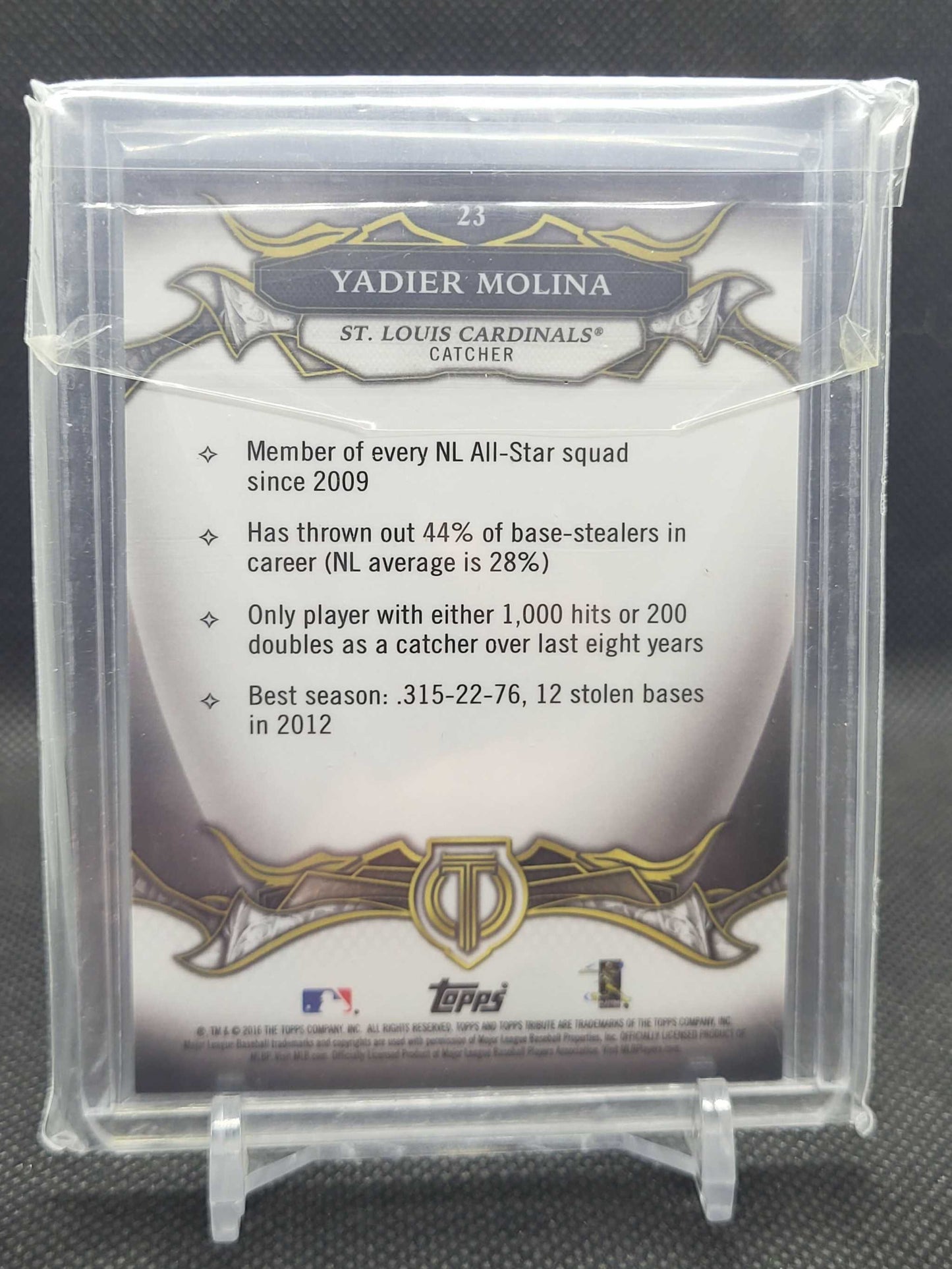Yadier Molina 2016 Topps Tribute purple refractor card