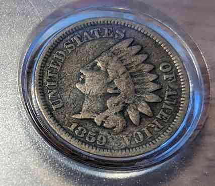 1859 Indian Head Cent, pre-Civil War era coin featuring Lady Liberty, collectible for history enthusiasts.