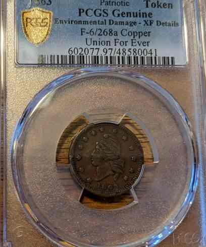 1863 Patriotic Civil War Token F-6/268a with Union For Ever Liberty design.