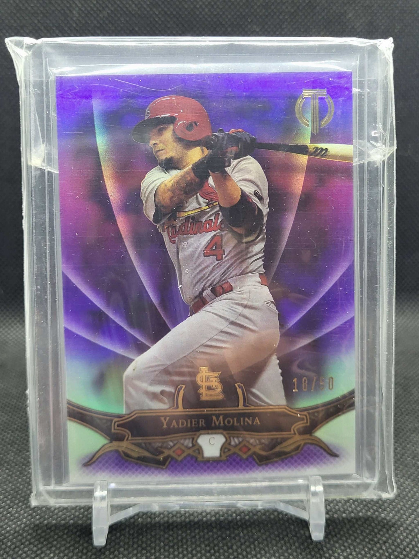 Yadier Molina 2016 Topps Tribute purple refractor baseball card serial 18 of 50
