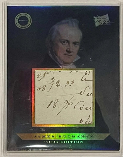 James Buchanan presidential relic card featuring authentic handwritten ledger fragment from 1800s encased collectible