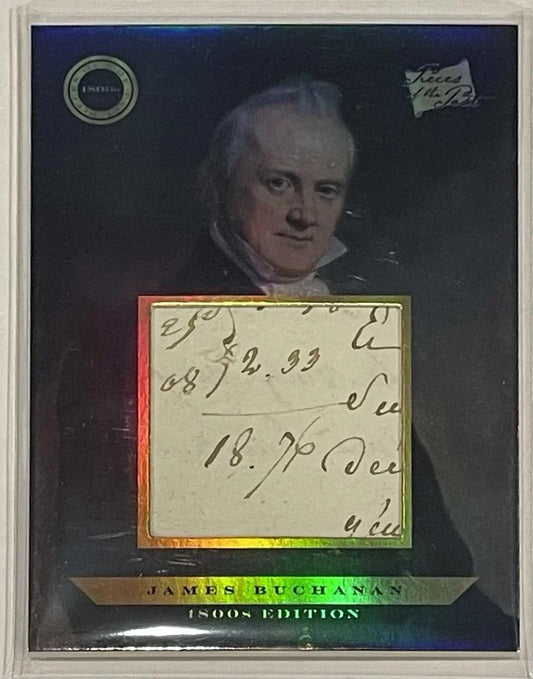 James Buchanan presidential relic card featuring authentic handwritten ledger fragment from 1800s encased collectible
