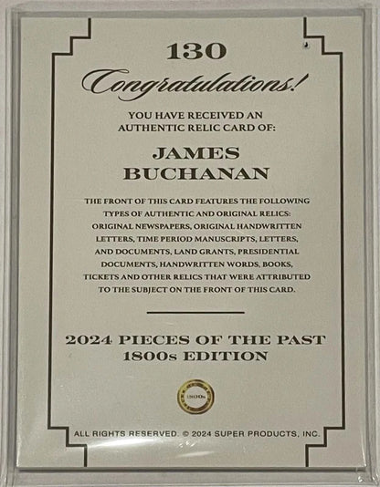 James Buchanan Handwritten – “Pieces of the Past” 1800s Edition – Authentic Presidential Ledger Fragment