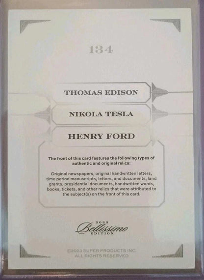 Tesla, Edison & Ford – Triple Cut Relic Card (#33/99, 2023 Bellissimo Edition)