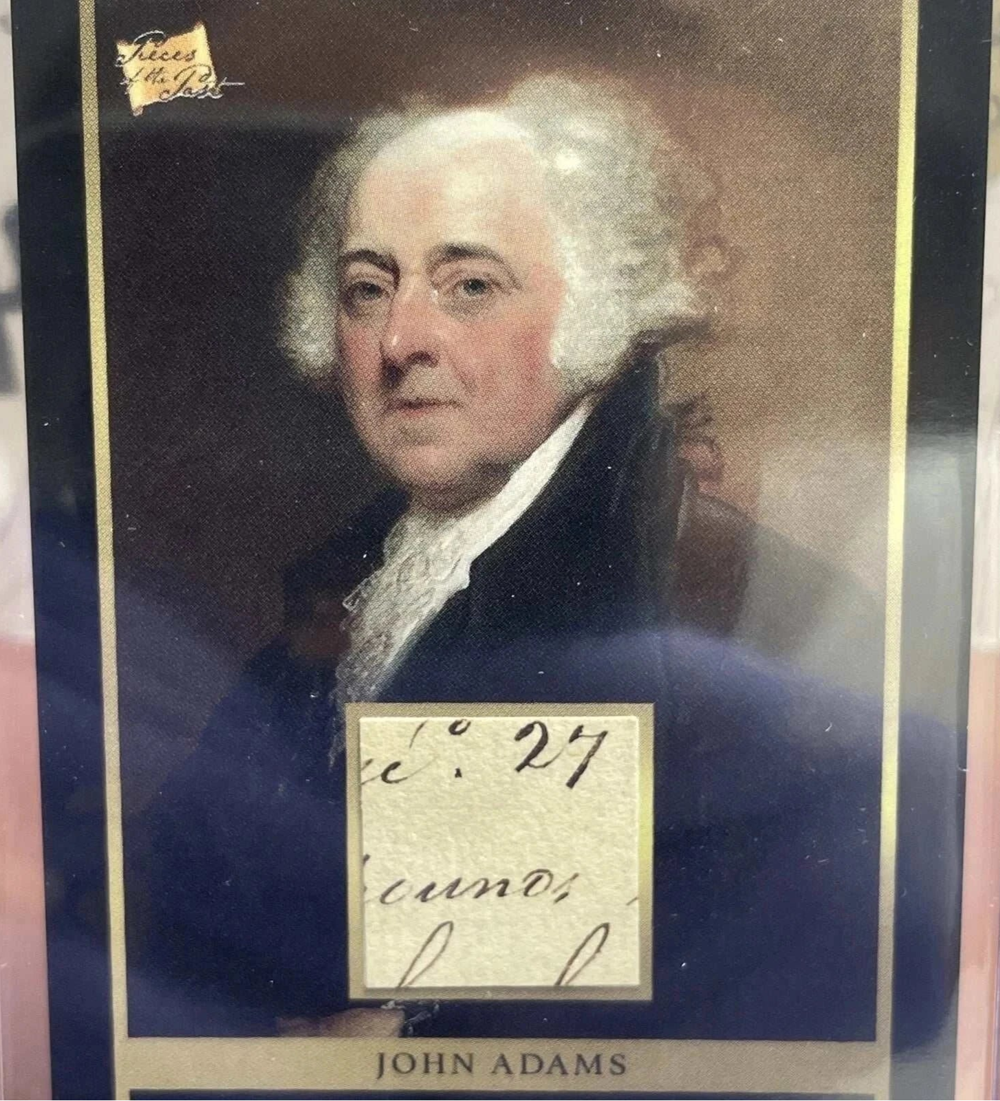 John Adams Pieces of the Past relic card featuring handwritten 18th-century document fragment and portrait