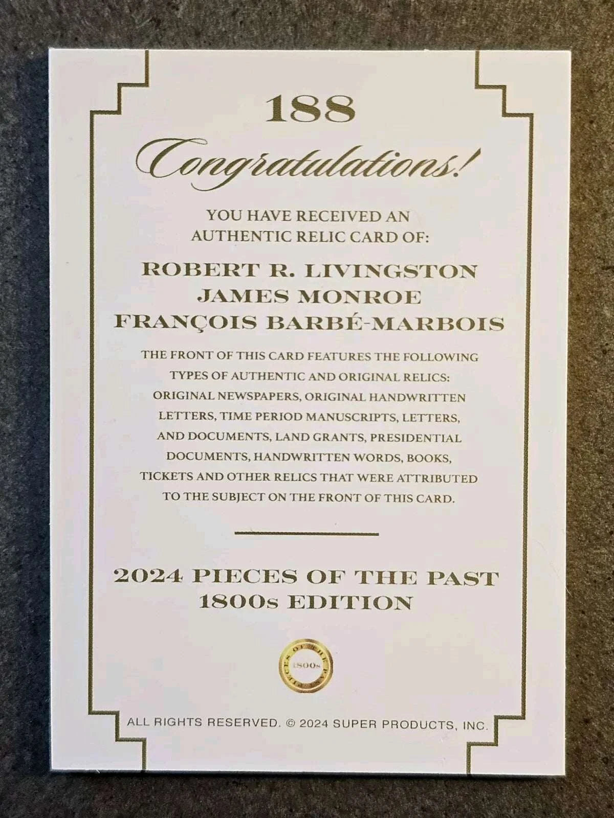 Triple Relics: Louisiana Purchase Handwriting Relic Card – Livingston, Monroe & Barbé-Marbois