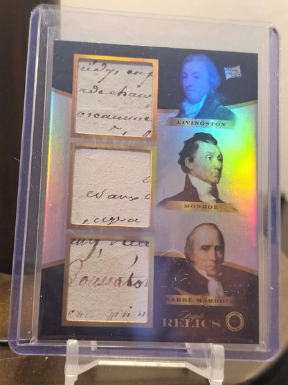 Triple Relics: Louisiana Purchase Handwriting Relic Card – Livingston, Monroe & Barbé-Marbois