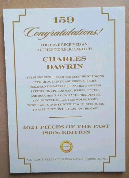 Charles Darwin 1800s Edition Relic Card – Pieces of the Past Handwriting Fragment