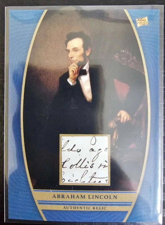 Abraham Lincoln authentic relic card with embedded handwriting fragment and classic portrait