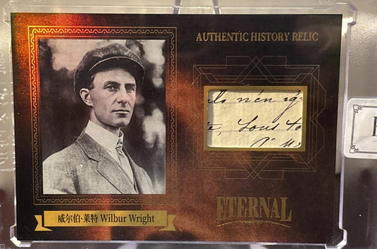 Eternal Cuts Wilbur Wright relic card with handwritten ink fragment, limited edition 33/99 in protective holder