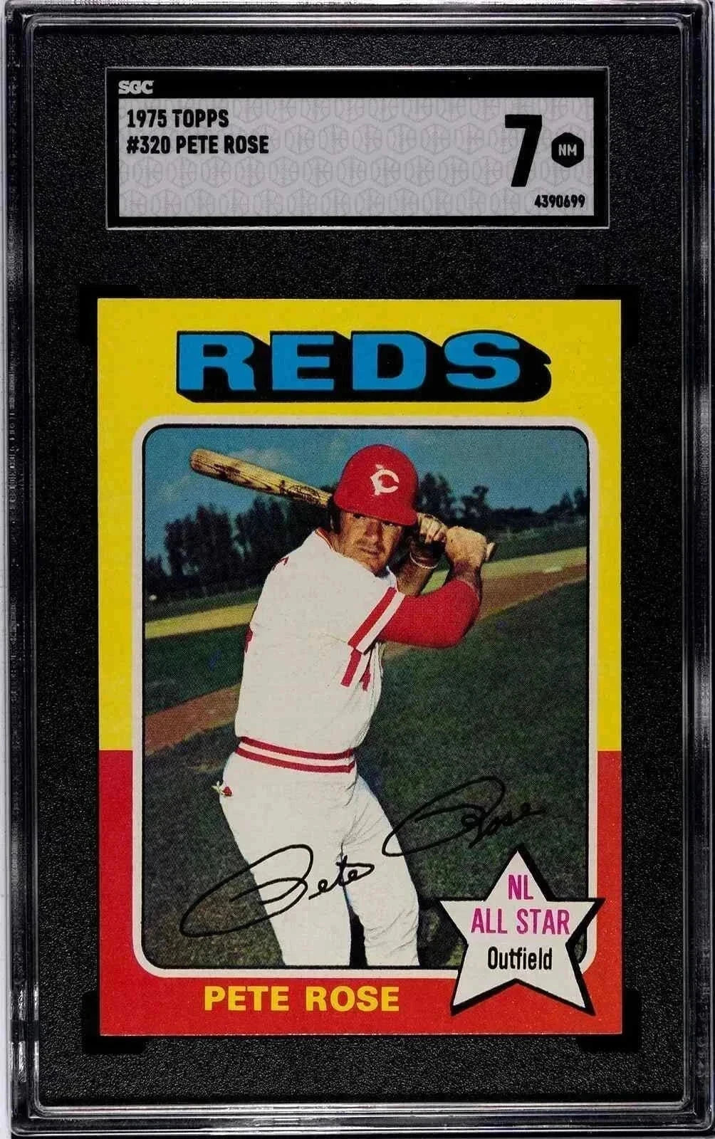 1975 Topps Pete Rose #320 All Star Outfield card, Cincinnati Reds, SGC 7 grade.