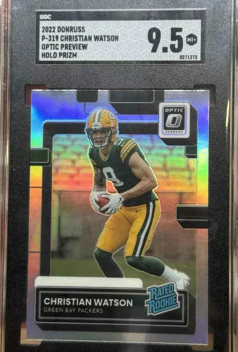 Christian Watson 2022 Donruss #P-319 Optic Preview Holo Rookie SGC 9.5 card.