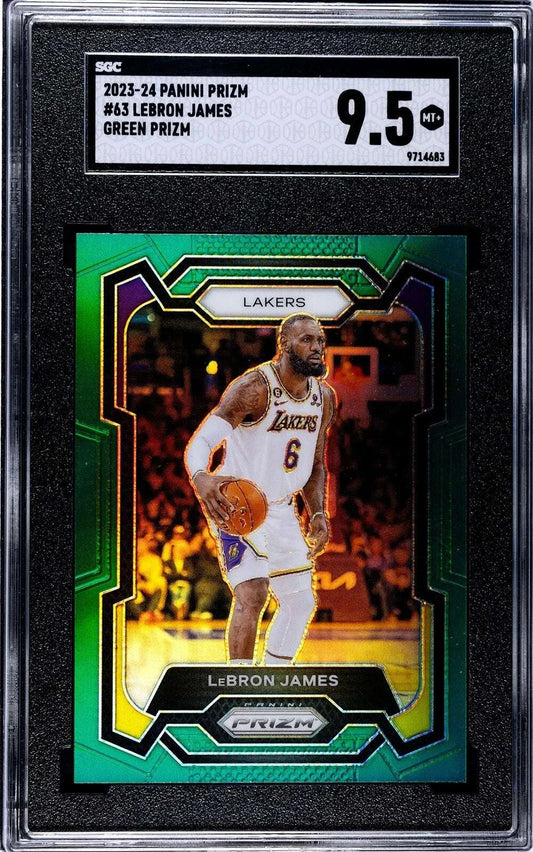 2023-24 Panini Prizm Lebron James Green Prism card.