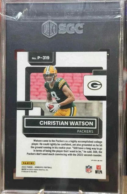 Christian Watson 2022 Donruss #P-319 Optic Preview Holo Rookie card SGC 9.5 in case.