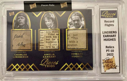 Lindbergh Earhart Hughes Relic Lot (8 Cards) | Pieces Trios | Rare Handwriting & Signature(s) | Laid Paper