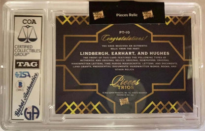 Lindbergh Earhart Hughes Relic Lot (8 Cards) | Pieces Trios | Rare Handwriting & Signature(s) | Laid Paper