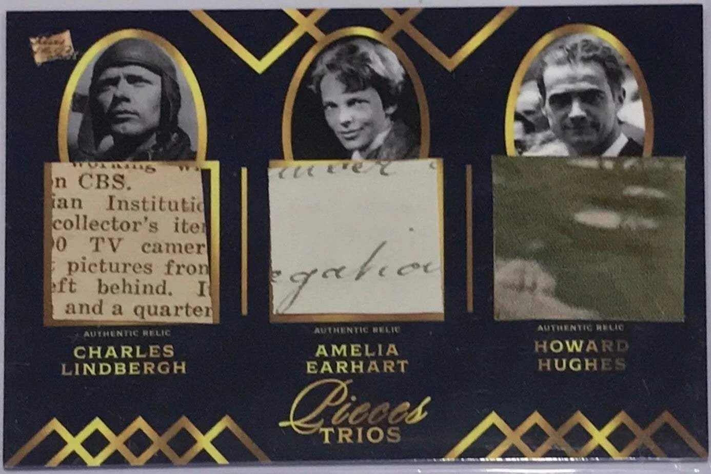 Lindbergh Earhart Hughes Relic Lot (8 Cards) | Pieces Trios | Rare Handwriting & Signature(s) | Laid Paper