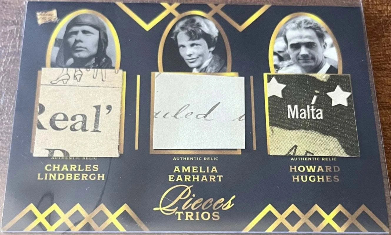 Lindbergh Earhart Hughes Relic Lot (8 Cards) | Pieces Trios | Rare Handwriting & Signature(s) | Laid Paper