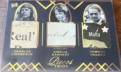 Lindbergh Earhart Hughes Relic Lot (8 Cards) | Pieces Trios | Rare Handwriting & Signature(s) | Laid Paper