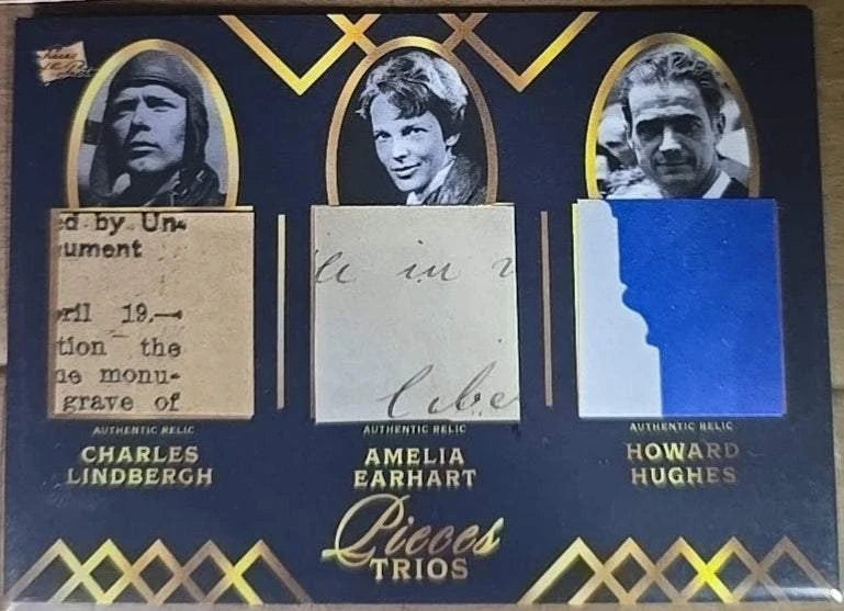 Lindbergh Earhart Hughes Relic Lot (8 Cards) | Pieces Trios | Rare Handwriting & Signature(s) | Laid Paper