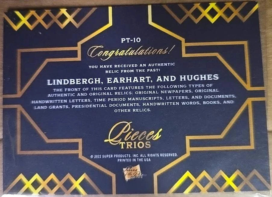 Lindbergh Earhart Hughes Relic Lot (8 Cards) | Pieces Trios | Rare Handwriting & Signature(s) | Laid Paper