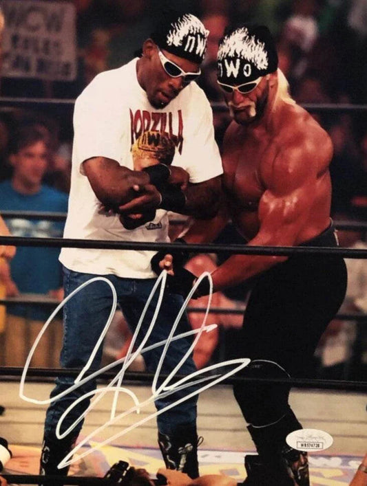 WCW Dennis Rodman signed photo with Hulk Hogan, authenticated by JSA.