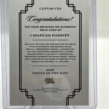 Charles Darwin “Will Send” Handwritten Fragment – Pieces Relic Authentic Card – Rare Historical Relic