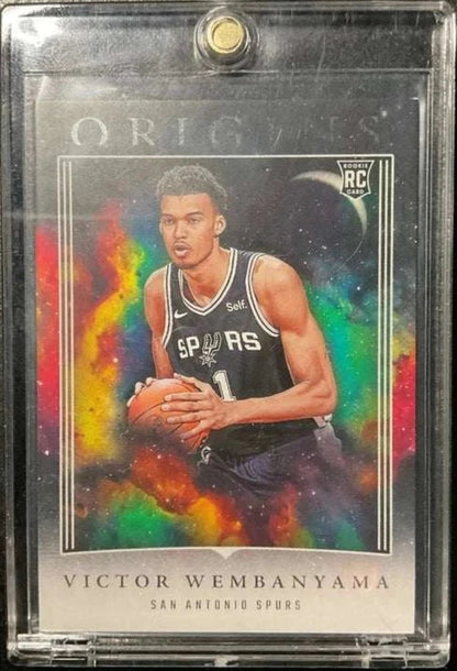 2023-24 Panini Origins Victor Wembanyama RC Rookie card, featuring dynamic design.