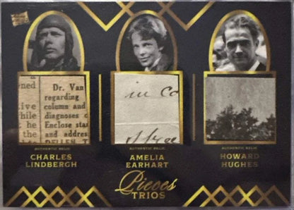 Lindbergh Earhart Hughes Relic Lot (8 Cards) | Pieces Trios | Rare Handwriting & Signature(s) | Laid Paper