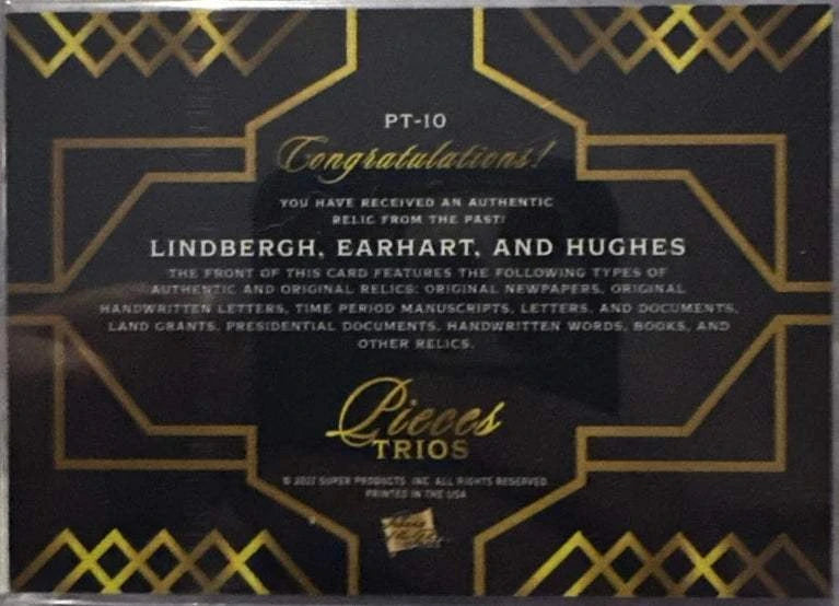 Lindbergh Earhart Hughes Relic Lot (8 Cards) | Pieces Trios | Rare Handwriting & Signature(s) | Laid Paper