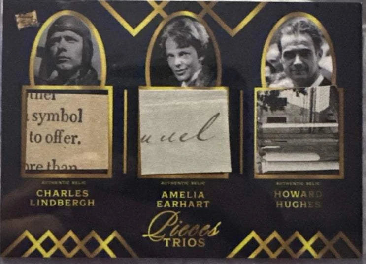 Lindbergh Earhart Hughes Relic Lot (8 Cards) | Pieces Trios | Rare Handwriting & Signature(s) | Laid Paper
