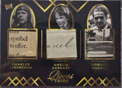 Lindbergh Earhart Hughes Relic Lot (8 Cards) | Pieces Trios | Rare Handwriting & Signature(s) | Laid Paper