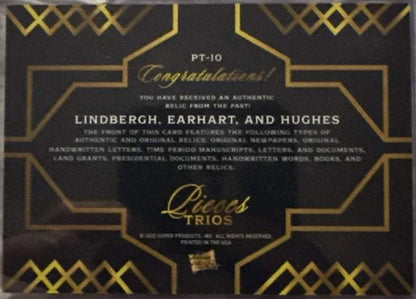 Lindbergh Earhart Hughes Relic Lot (8 Cards) | Pieces Trios | Rare Handwriting & Signature(s) | Laid Paper