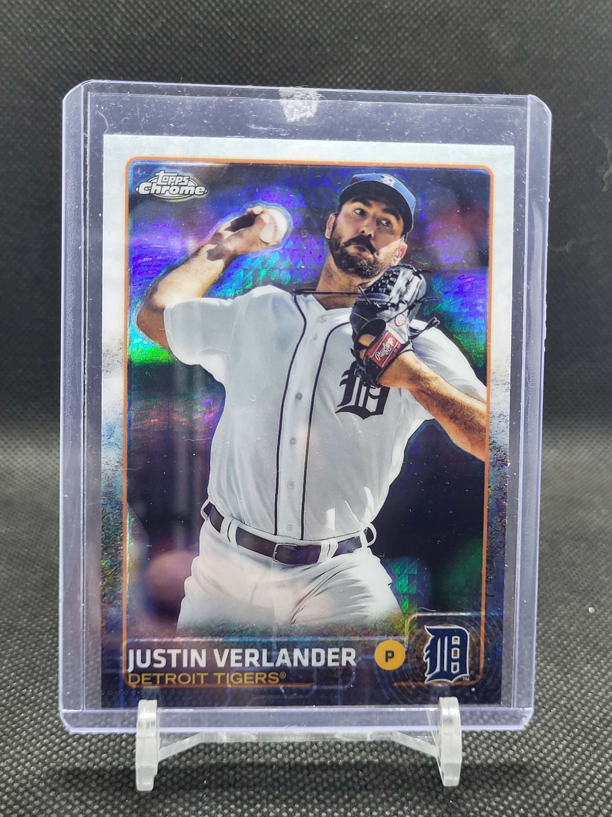 Justin Verlander 2015 Topps Chrome Refractor baseball card sold as shown