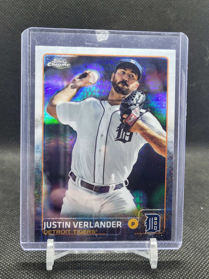Justin Verlander 2015 Topps Chrome Refractor baseball card sold as shown