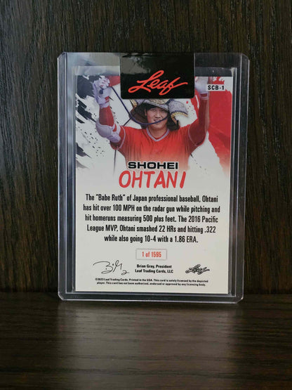 2023 Leaf Web Exclusive Shohei Ohtani trading card showcasing his dual skills as a pitcher and hitter.